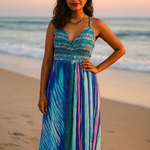 Woman's Dress Multi Color India Boutique free size 100% polyester casual